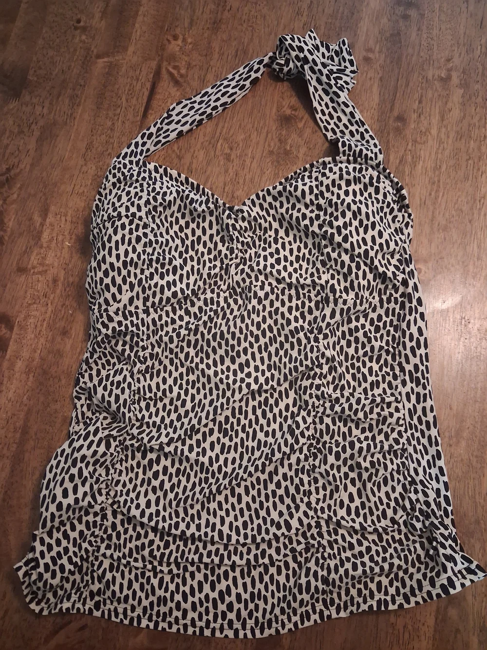 Lands' End Black and Cream Halter Ruffle Swim Tankini Top 10